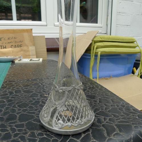 2 vazen van kristal en tin (Hutois postainiers), Antiek en Kunst, Antiek | Glaswerk en Kristal, Ophalen of Verzenden