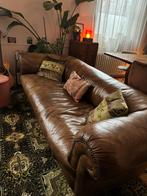 Vintage antieke leren zetel, Gebruikt, Driepersoons, Rechte bank, 200 tot 250 cm