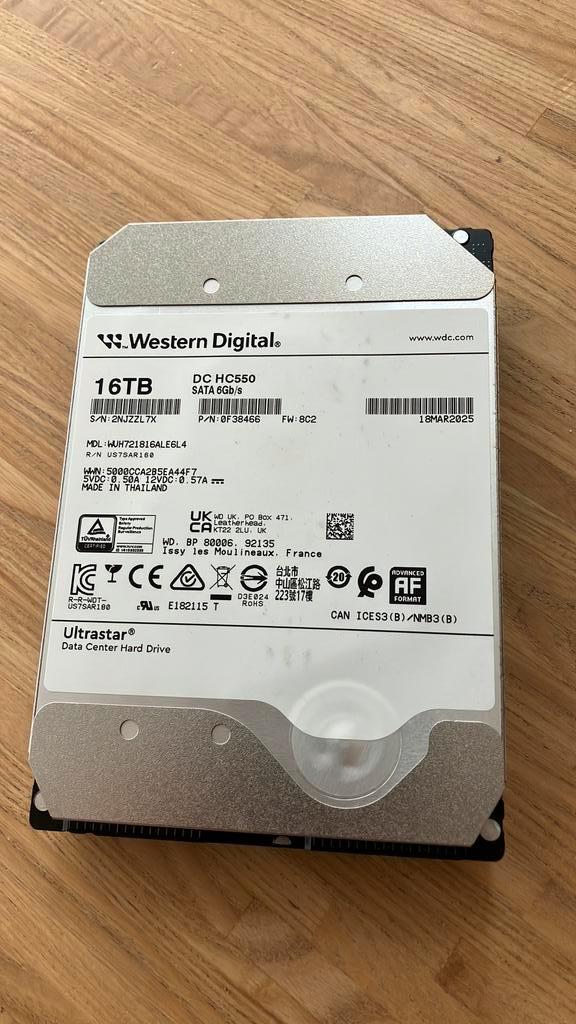 16TB Sata HDD DC HC550 Western Digital WD Ultrastar, Computers en Software, Harde schijven, Zo goed als nieuw, Server, Intern