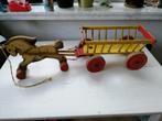Oud houten speelgoedpaardje met wagen, Ophalen of Verzenden