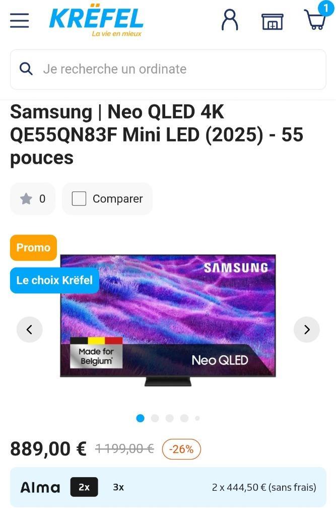 TV 55" SAMSUNG QE55QN83FAUXXN, Audio, Tv en Foto, Televisies, Nieuw, QLED, 100 cm of meer, 4k (UHD), Samsung, Smart TV, Ophalen