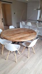 Ronde mangohouten tafel, 150 cm, zwart onderstel, Huis en Inrichting, Ophalen, Rond, Rustiek, industrieel, modern, landelijk, Zo goed als nieuw