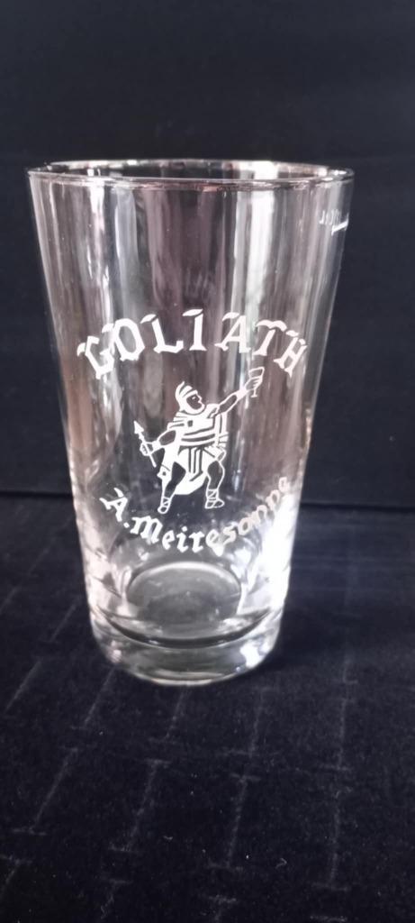 Brasserie bier antiek Goliath-glas licht geëmailleerd, Verzamelen, Biermerken, Zo goed als nieuw, Glas of Glazen, Overige merken