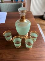 Vintage - groene set, fles met 4 glaasjes, Antiek en Kunst, Ophalen of Verzenden