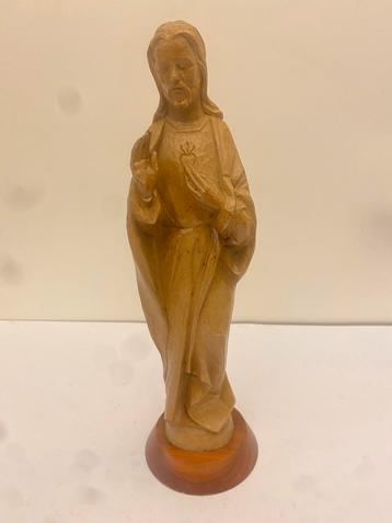 Religieuze handgesneden houten Heilig Hart Jezus beekd 30 cm beschikbaar voor biedingen