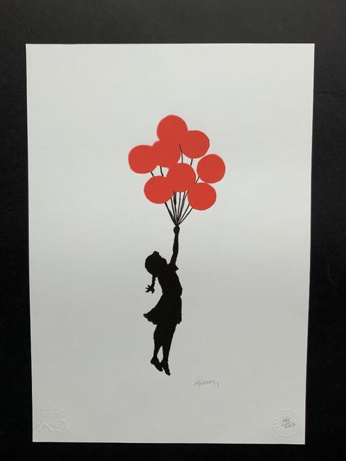 Banksy Flying Balloon Girl genummerde litho (35 X 50cm, Antiquités & Art, Art | Lithographies & Sérigraphies, Enlèvement ou Envoi