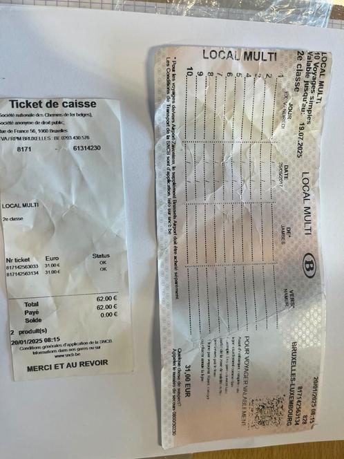 Ticket train LOCAL MULTI de 10 places, Diversen, Samen tegen corona