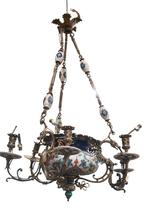 Lustre ancien en laiton et céramique — vers 1900, Antiquités & Art, Enlèvement