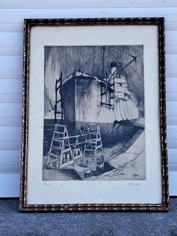 gravure cale seche signe kurt peiser beschikbaar voor biedingen