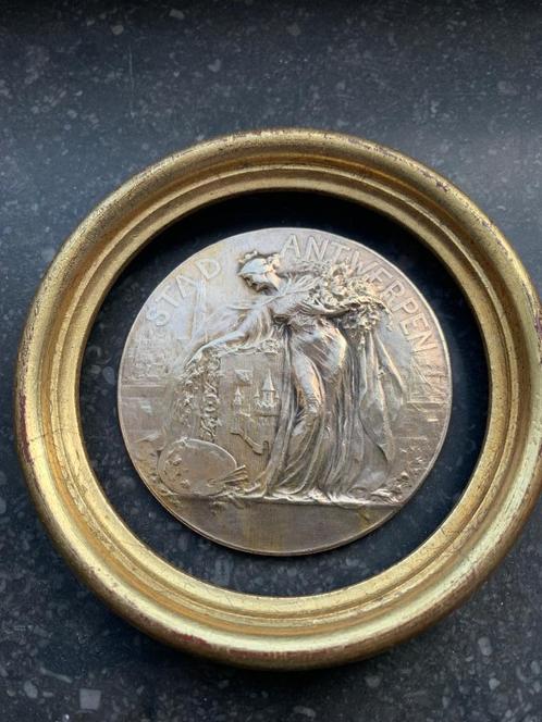 Art Deco grote bronzen medaille Stad Antwerpen 1932 ., Antiquités & Art, Curiosités & Brocante, Enlèvement ou Envoi