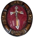 Christus in ovale kader met gebogen glas., Antiek en Kunst, Antiek | Religieuze voorwerpen, Ophalen