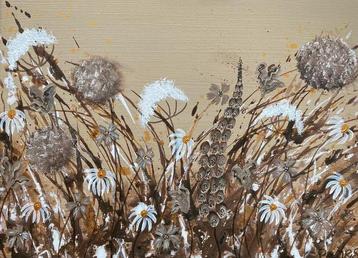 Handbeschilderd Schilderij Beige Bloemenveld ByJ&S🤍 beschikbaar voor biedingen