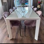 Metalen poten en glazen blad tafel ( UITSCHUIFBAAR ), Huis en Inrichting, Ophalen, Zo goed als nieuw