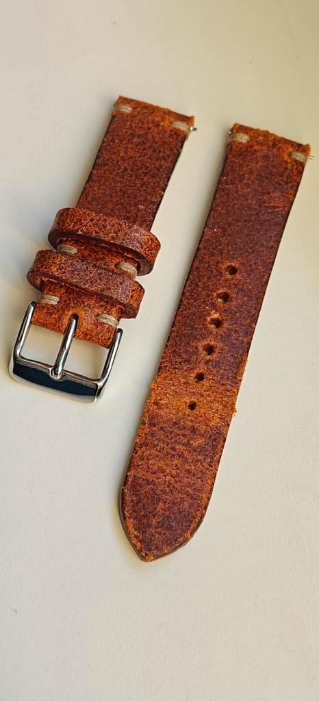 Nieuw ongedragen handgemaakt lederen horlogeband, Bijoux, Sacs & Beauté, Montres | Hommes, Neuf, Montre-bracelet, Autres matériaux