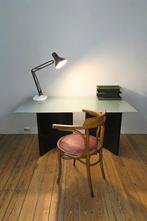 Glazen tafel met paar metalen design poten, Zo goed als nieuw, Vijf personen of meer, 150 tot 200 cm, Teakhout