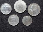 Belgisch lot van 5 zilveren munten (250fr-frs-100frs,50fr-5f, Zilver, Ophalen of Verzenden, Zilver