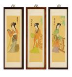 Vintage Chinese prenten in lijst – set van 3, Ophalen of Verzenden, Prent