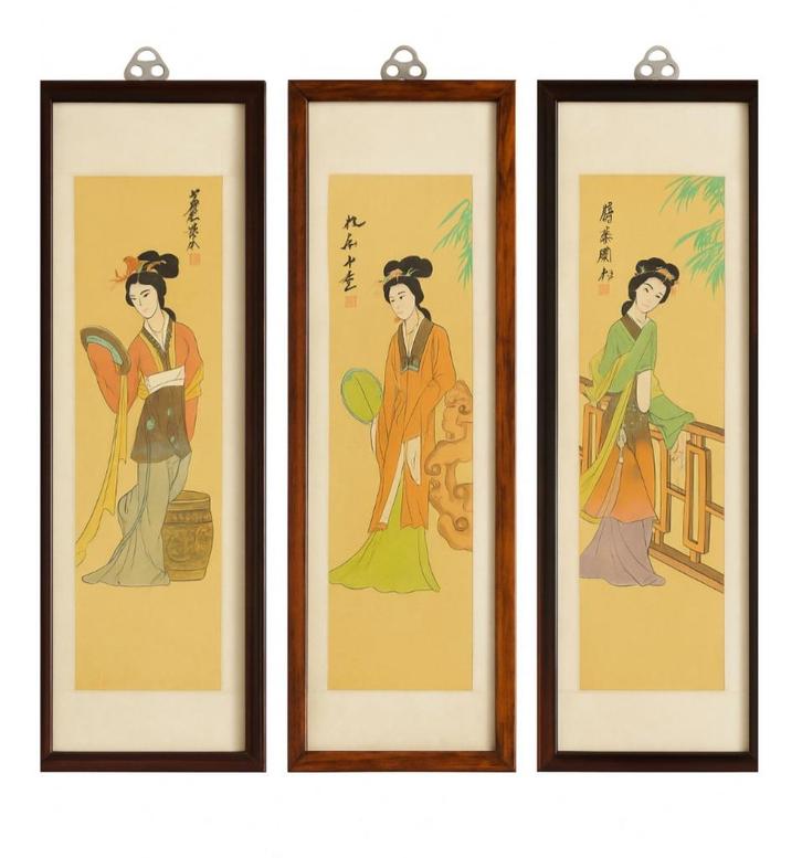 Vintage Chinese prenten in lijst – set van 3, Verzamelen, Foto's en Prenten, Prent, Ophalen of Verzenden