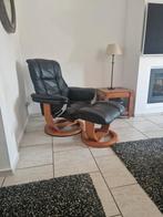 Relax fauteuil met voetensteun in leder, Maison & Meubles, Fauteuils, Comme neuf, Enlèvement