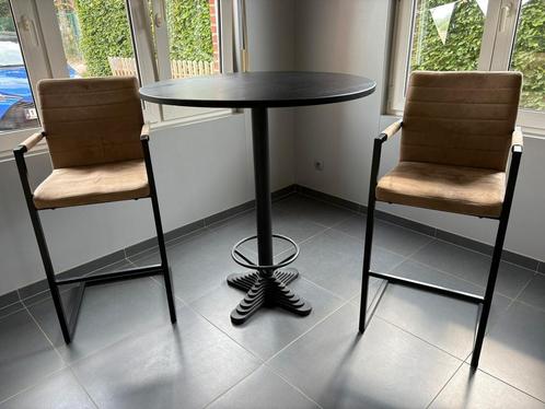 Statafel 1m diameter met stalen poot + optie 2 barkrukken, Huis en Inrichting, Tafels | Statafels, Zo goed als nieuw, Ophalen