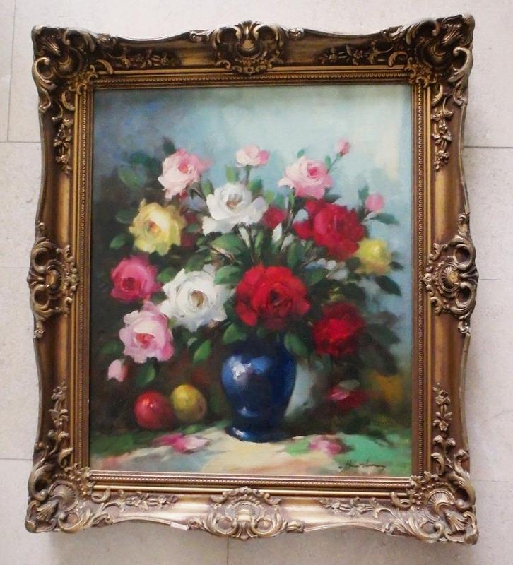 Bloemstilleven ca. 1960 - onduidelijk gesigneerd H Koolen ?, Antiek en Kunst, Kunst | Schilderijen | Klassiek, Ophalen of Verzenden