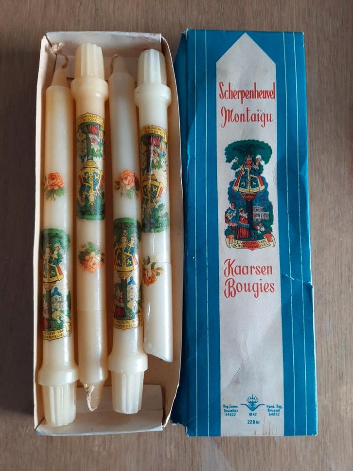 Vintage kaarsen Scherpenheuvel Montaigu set, Verzamelen, Religie, Ophalen of Verzenden