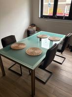 Moderne glazen eettafel, Huis en Inrichting, Tafels | Eettafels, Ophalen, Gebruikt, Vijf personen of meer, Rechthoekig