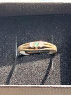 Bague en argent avec émeraude et 2 diamants, Enlèvement, Utilisé, Argent, Argent