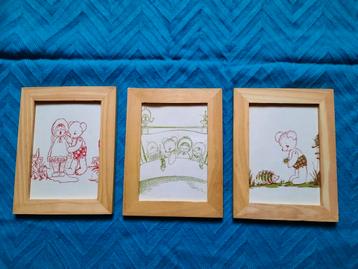 3 houten fotokadertjes met tekening