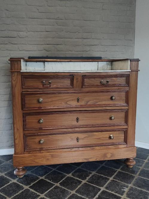 Commode ancienne, commode avec dessus en marbre, Maison & Meubles, Armoires | Commodes, Utilisé, 5 tiroirs ou plus, Enlèvement