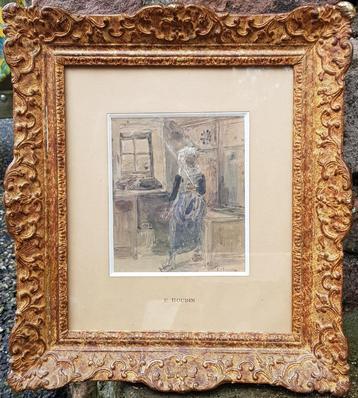 Eugène BOUDIN - Aquarel 1870 - Bretons beschikbaar voor biedingen