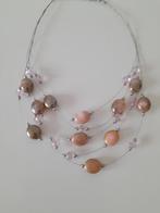 ketting met roze en bruine steentjes, Handtassen en Accessoires, Kettingen, Kunststof, Verstelbaar, Ophalen of Verzenden, Zo goed als nieuw
