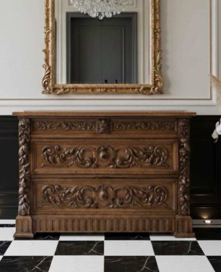 Meuble ancien en bois sculpté, Antiek en Kunst, Antiek | Spiegels, Ophalen of Verzenden