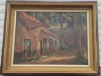 huile sur panneau chaumiere signe jules postel, Antiquités & Art, Enlèvement ou Envoi