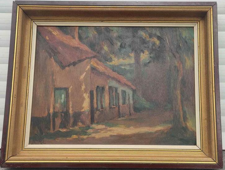 huile sur panneau chaumiere signe jules postel, Antiquités & Art, Art | Peinture | Classique, Enlèvement ou Envoi