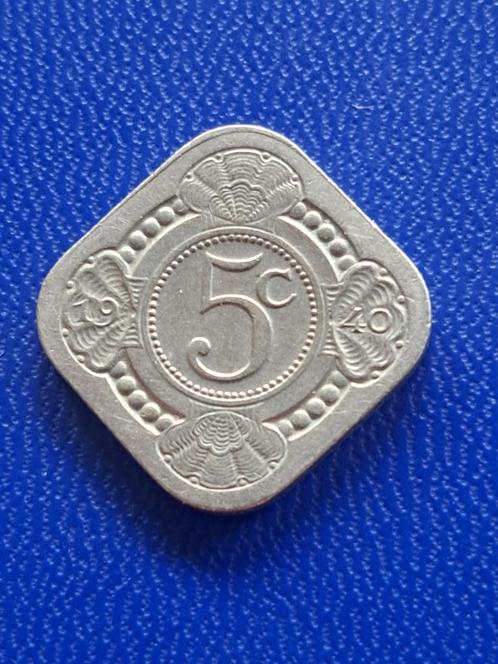 Sol carré néerlandais 1940 Wilhelmina, Timbres & Monnaies, Monnaies | Pays-Bas, Monnaie en vrac, 5 centimes, Reine Wilhelmine