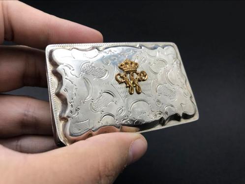 Zilver tabaksdoosje met monogram Koning Willem III, Antiek en Kunst, Antiek | Zilver en Goud, Zilver, Ophalen