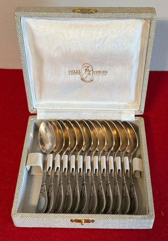 12 Felix Frère 1960 verzilverde moccalepels, Antiek en Kunst, Antiek | Zilver en Goud, Zilver, Ophalen of Verzenden