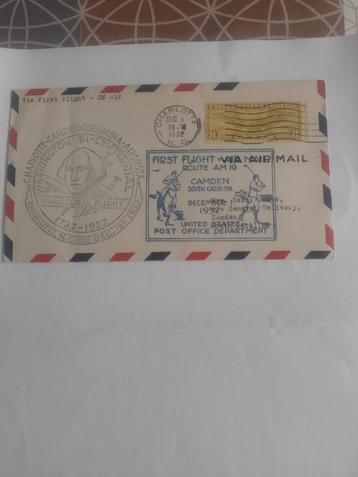 Enveloppe premier vol Etats Unie de Washinton 1932, Enlèvement ou Envoi