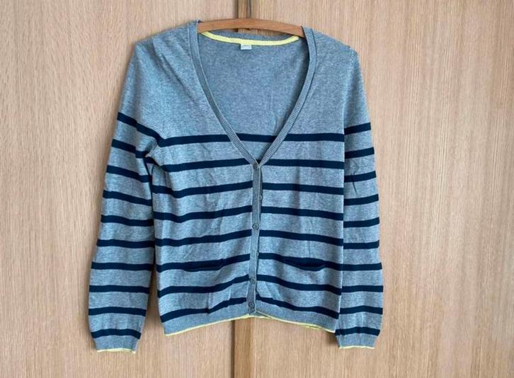 Grijze gilet met blauwe strepen - sOliver - Maat S, Kleding | Heren, Truien en Vesten, Zo goed als nieuw, Maat 46 (S) of kleiner