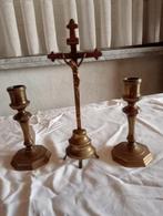 Koperen kandelaars met beeldje, Antiek en Kunst, Ophalen, Koper of Brons