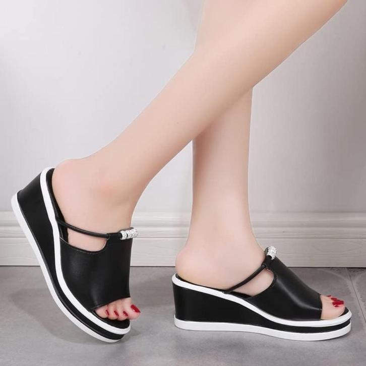 Mules compensées noir & blanc 40, Kleding | Dames, Schoenen, Nieuw, Sandalen of Muiltjes, Zwart, Verzenden