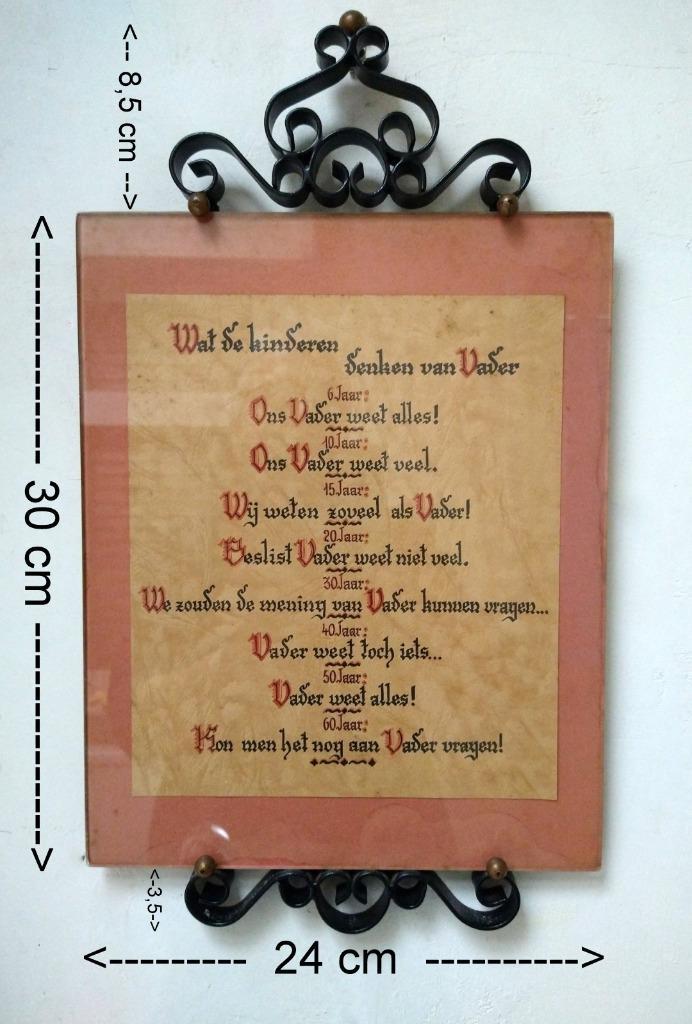 Spreuk brocante  "Wat de kinderen denken van vader", Antiek en Kunst, Curiosa en Brocante, Ophalen