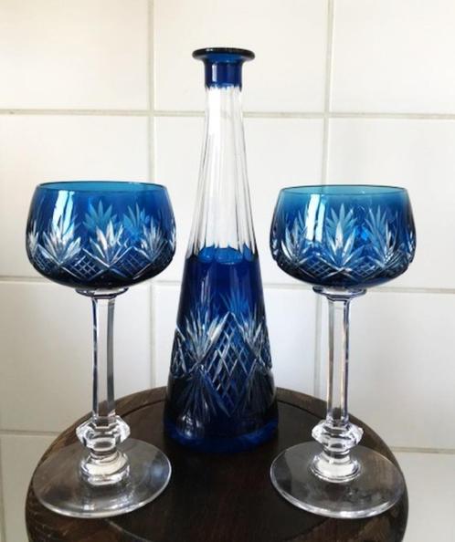 Val Saint Lambert Gekleurd Kristal 5 glazen & 2 karaf✨😍🎁👌, Antiek en Kunst, Antiek | Glaswerk en Kristal, Ophalen of Verzenden
