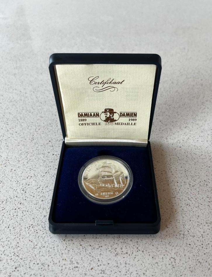 medaille, zilver, Pater Damiaan, zeldzaam, Postzegels en Munten, Munten | België, Losse munt, Zilver, Zilver, Ophalen of Verzenden