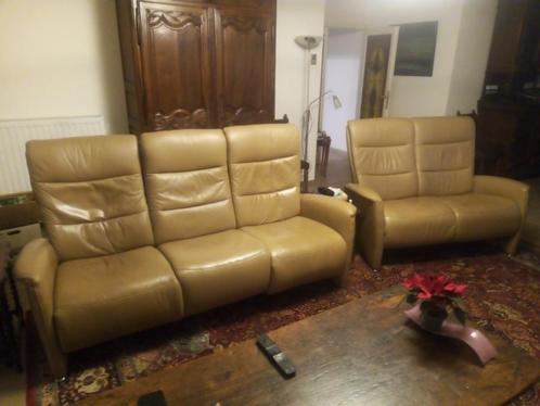 Lederen salon, Huis en Inrichting, Fauteuils, Gebruikt, Leer, 125 cm of meer, 75 tot 100 cm, Ophalen