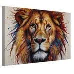 Leeuw met kleurrijke manen canvas 60x40cm - 18mm., Huis en Inrichting, Woonaccessoires | Schilderijen, Tekeningen en Foto's, Minder dan 50 cm