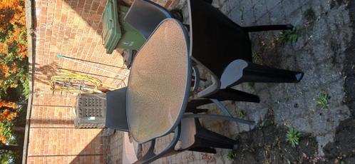 Terras tafel met 4 stoelen, Tuin en Terras, Tuinsets en Loungesets, Gebruikt, Ophalen