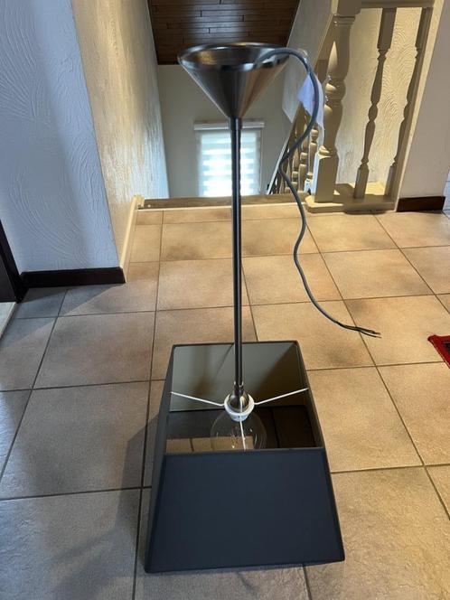 lamp voor boven salontafel met stoffen kap in geborsteld alu, Huis en Inrichting, Lampen | Hanglampen, Zo goed als nieuw, 50 tot 75 cm