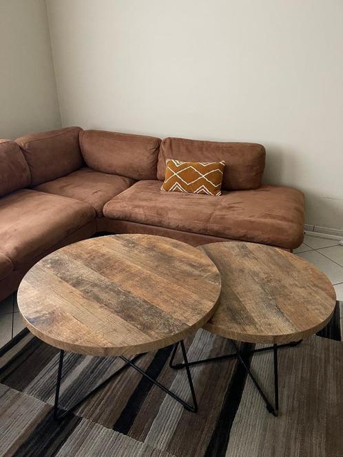 Houten duo salontafels, Huis en Inrichting, Tafels | Salontafels, Gebruikt, Rond, Ophalen